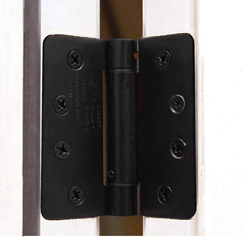Ilyapa Self Closing Door Hinges, 2 Pack, Black Mortise Spring Hinges - 3.5 x 3.5 Inch Interior Spring for Doors with 1/4" Radius Corners, Self Closing - Image 4